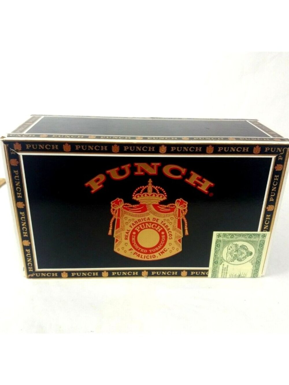 Vintage Punch Cigar Box Wooden Black Storage Room Decor Display